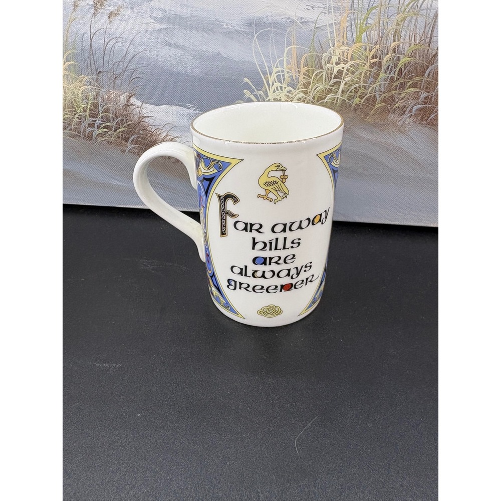 Vintage Royal Tara Ireland Bone China Mug Celtic Ní Thagann Ciall Irish Proverb
